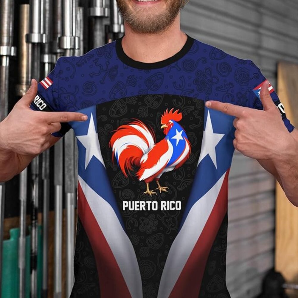 Mens Novelty Flag Puerto Rico T-Shirt 3D Printed Graphic Short Sleeve Shirt Crew - Picture 4 of 6